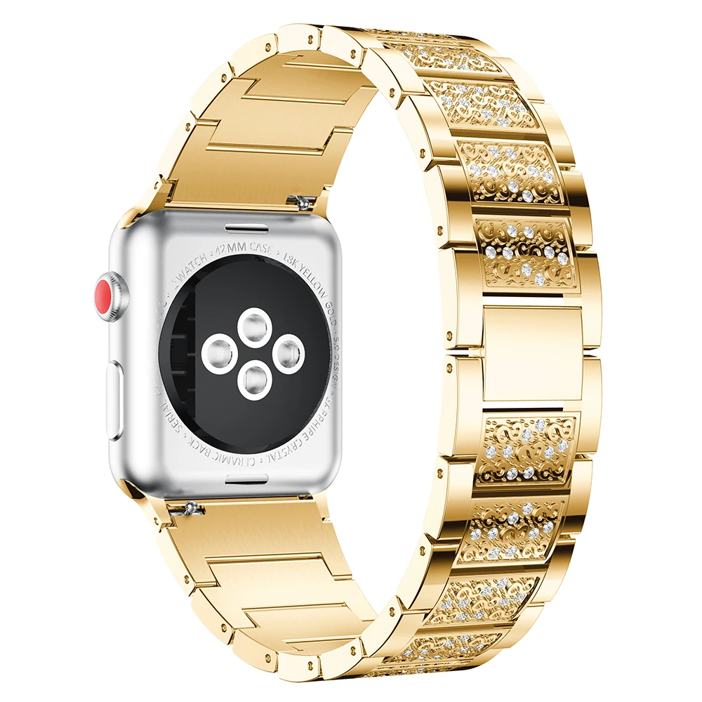 Для Apple Watch серии 4/3/2/1 браслет 40 мм, 38 мм, 42 мм, 44 мм, мужские, женские, металлические ремешки для часов Ремешок с Стразы