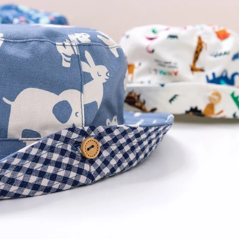 Summer Children Cotton Cartoon Bucket Cap For Boys Printing Floral Baby Girls Sun Hat Flower Kids Bonnet