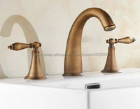 antique brass dual handle widespread bathtub mixer faucet set deck mount bathroom tub basin sink fauce bnf198