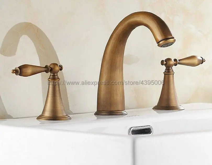Antique Brass Dual Handle Widespread Bathtub Mixer Faucet Set Deck Mount Bathroom Tub Basin Sink Fauce Bnf198 | Обустройство дома