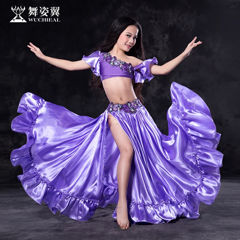 

2018 New Arrival high grade kid girls Bellydance performance Costume Wuchieal Brand Belly Dance Sexy top+skirt 2pcs suits RT123