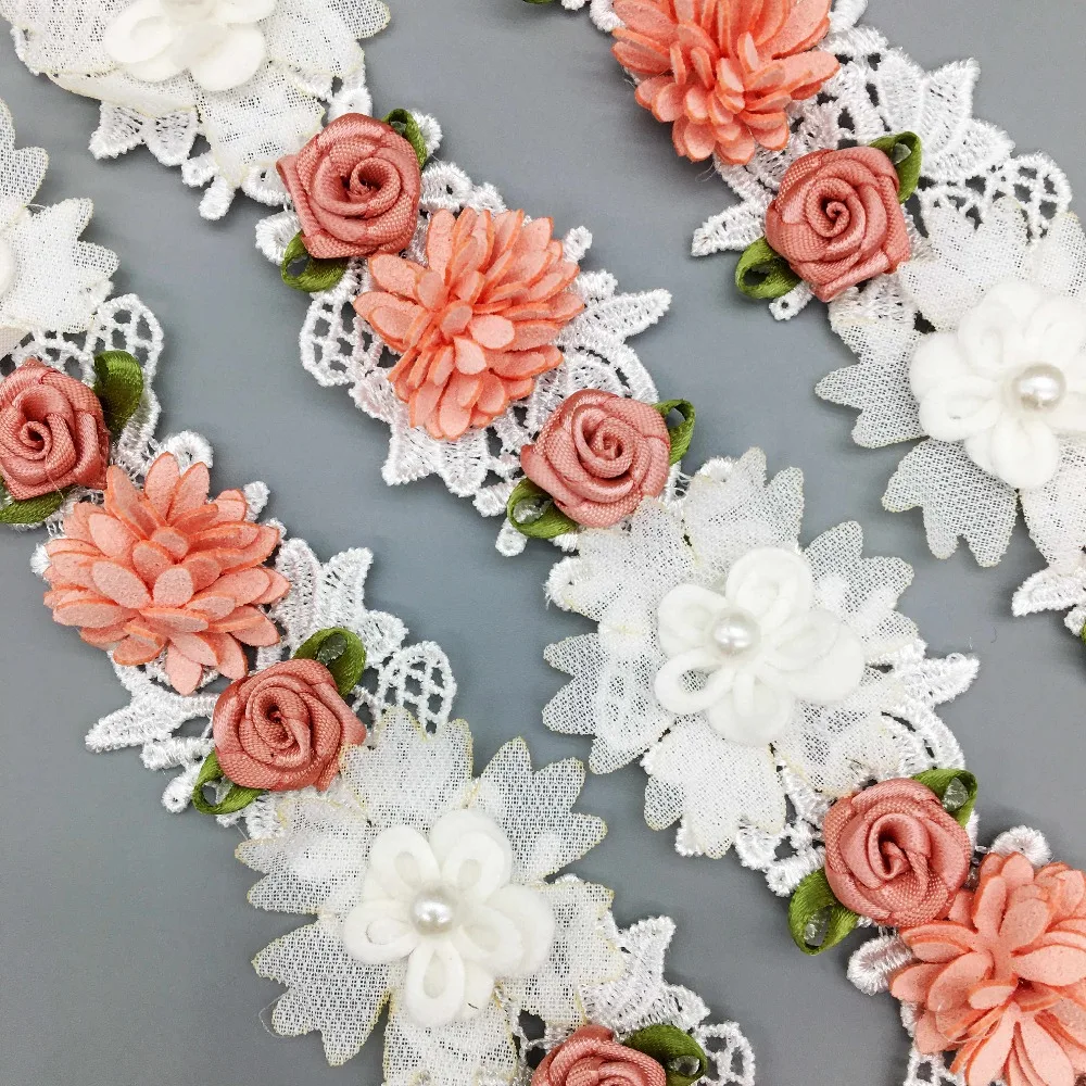 10X винтажные белые и розовые кожаные лепестки роза кружевная отделка тканевая