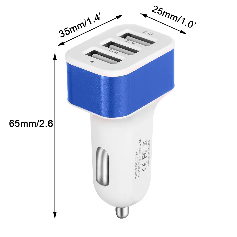 10 видов цветов 3 портами для автомобильного зарядного устройства USB 12 24V 5.1A