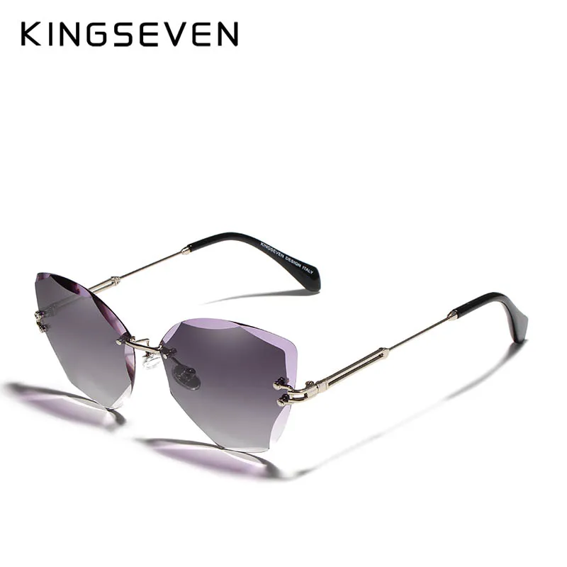 KINGSEVEN, дизайнерские модные женские солнцезащитные очки,, без оправы, женские солнцезащитные очки, Ретро стиль, сплав, оправа, классический бренд, дизайнерские оттенки - Цвет линз: Black Gradient