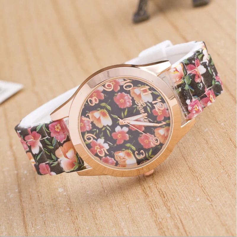 2018 New Fashion Ladies Print Flower Watch Silicone Strap Casual Quartz Dress Hot Sale Gift zegarek damski |