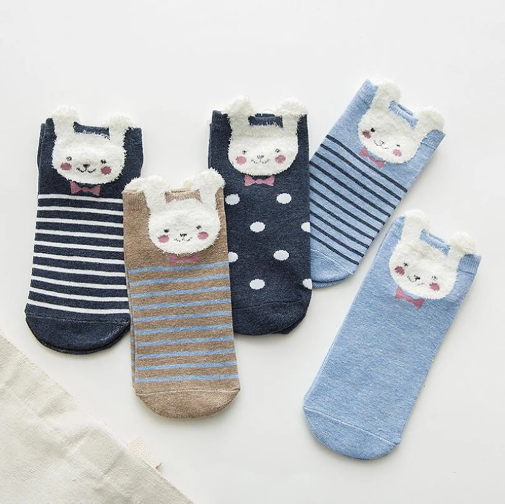 5 Pair Women Cute Socks Harajuku Cartoon Cat Pattern Casual Cotton Happy Funny Female Ankle Thin Summer Low Cut Style | Женская одежда