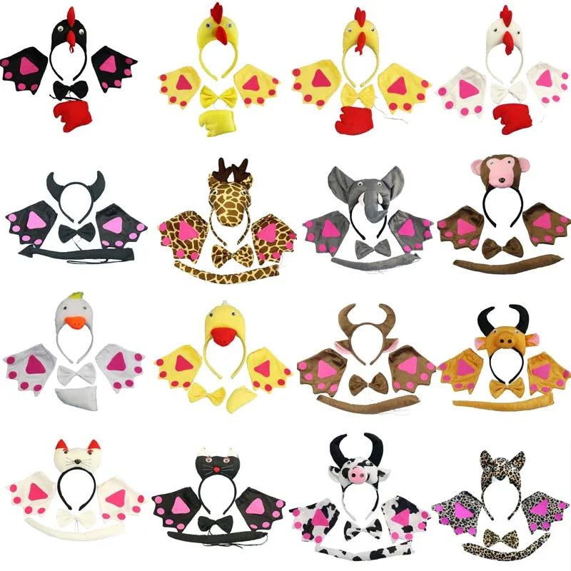 Kids Adults Animal Headband Bow Tie Tail Paws Gloves Cosplay 5pcs Set Performance Props Carnival Party Dress Decor Halloween|decorative
