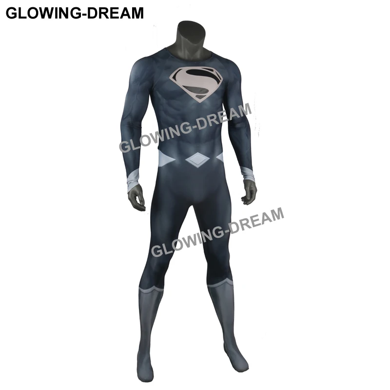 SUIT NO CAPE Светящийся-мечта Высокое качество Черный Супермен Косплей Костюм с рельефным логотипом мышечный оттенок черный Супермен костюм с U молнией - Цвет: SUIT NO CAPE