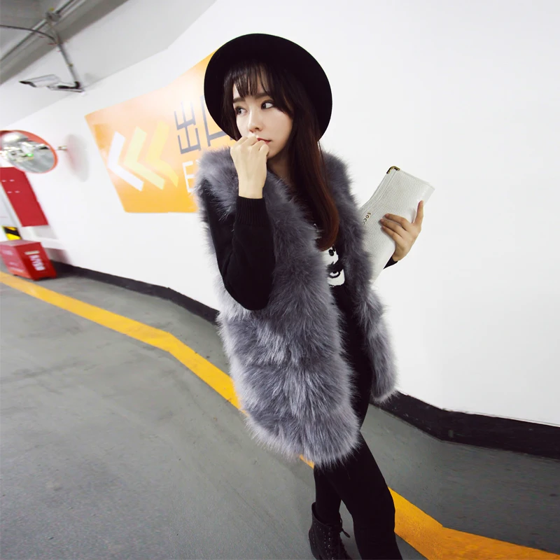Новинка 2017 зимний женский толстый теплый жилет из искусственного меха лисы