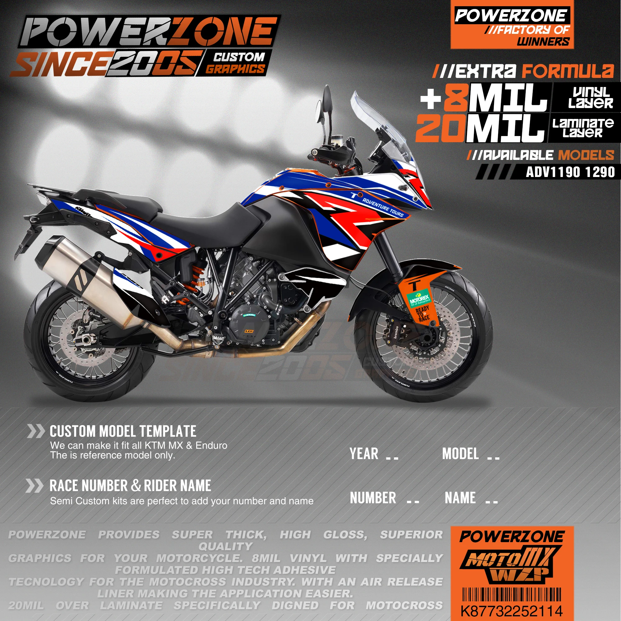 PowerZone Custom Team Graphics деколи для фона 3 м Набор наклеек KTM ADV 1050 1090 1190 1290 114|Наклейки и