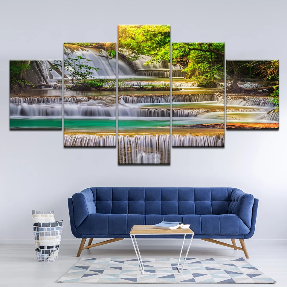 Картина на холсте пейзаж красивый водопад 5 шт. настенная живопись модульные обои