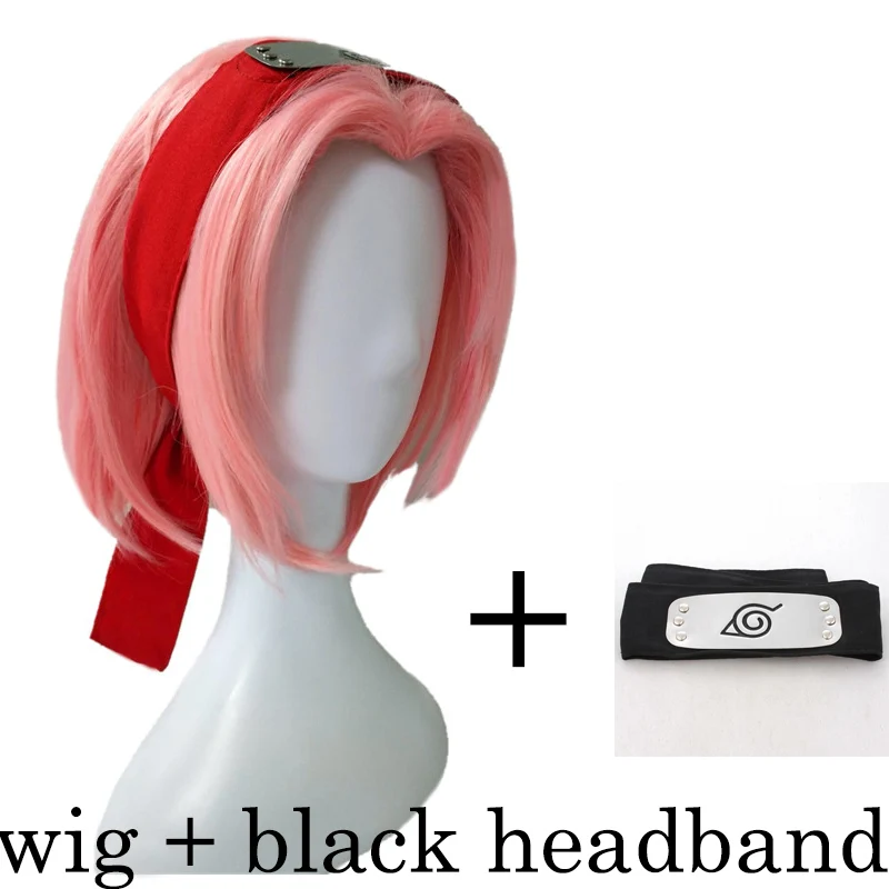 wig and black band Аниме Наруто Харуно Сакура короткий розовый стиль термостойкие волосы косплей костюм парик+ повязка на голову - Цвет: wig and black band