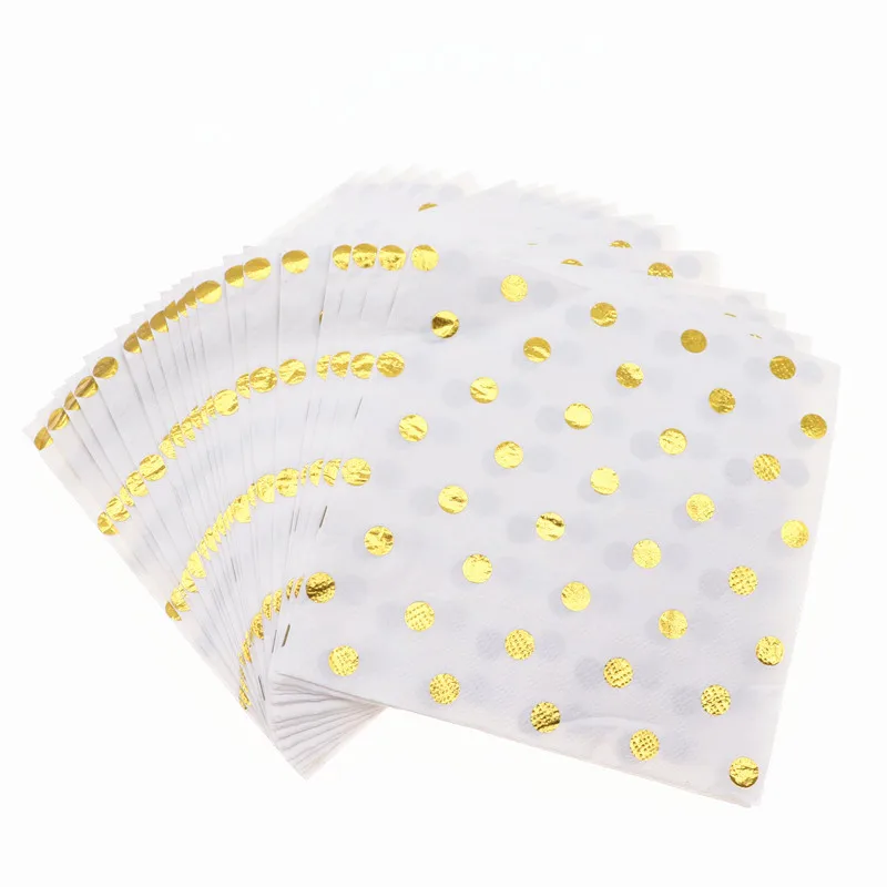 napkins 20pcs Тарелки на день рождения, свадебные декорации, набор одноразовой посуды в Золотой горошек, бумажные стаканчики, соломинки, домашние вечерние принадлежности для детей - Цвет: napkins 20pcs