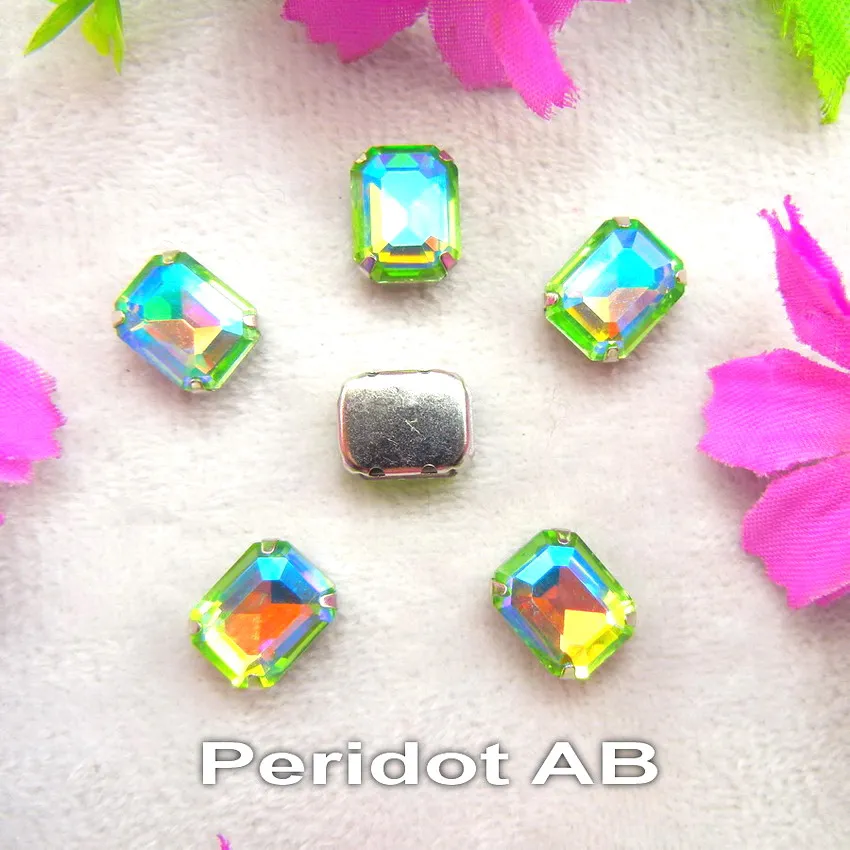 A4 Peridot AB AB цвета серебряный коготь настройки 7 размеров прямоугольной формы стекло Кристалл пришить Стразы Бисер для одежды аксессуары отделка - Цвет: A4 Peridot AB