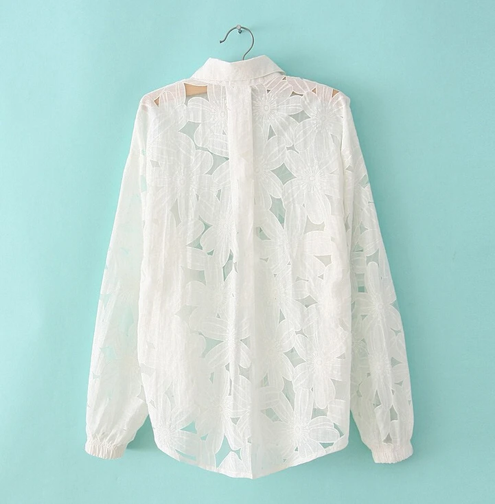 Новый Хиты 2014 мода выдалбливают белая блузка женщины размеров цветка нагрудные