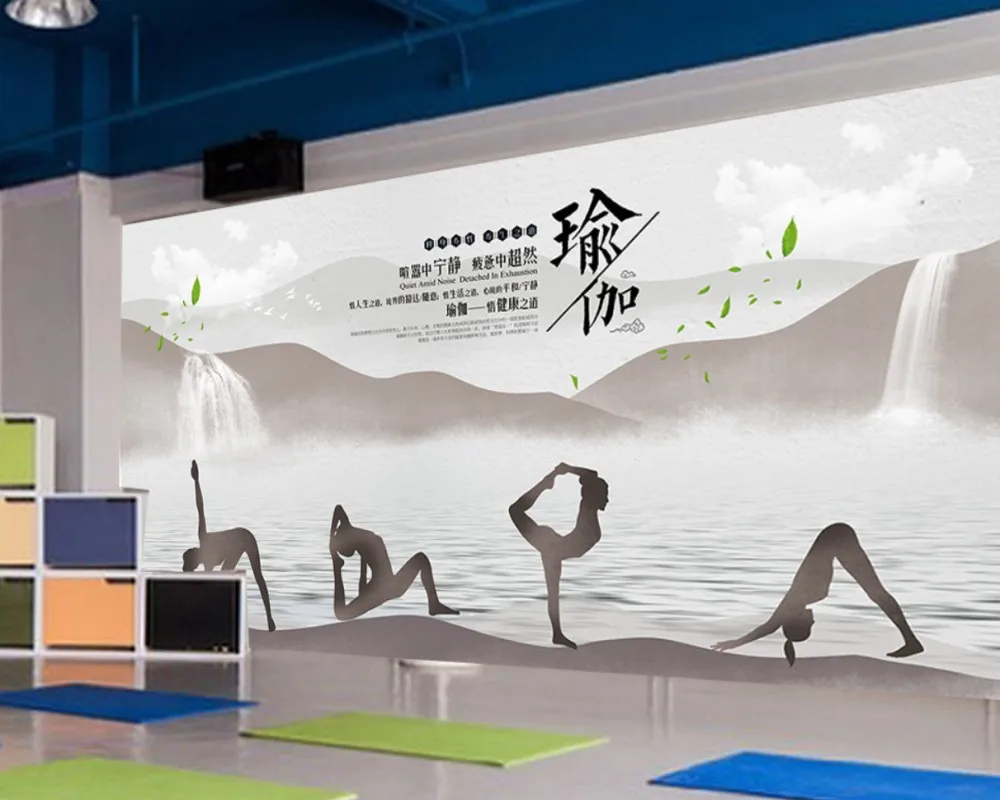 

Free Shipping Yoga House Simple Wallpaper Gym Mural Chinese Ink Fitness Yoga Wall Custom 3D Beauty Fitness Decoration Wallpaper