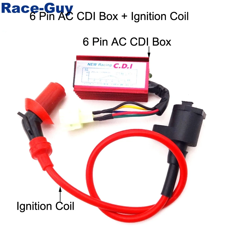 Катушка зажигания Red Racing + 6 контактный провод AC CDI для китайского двигателя GY6 50