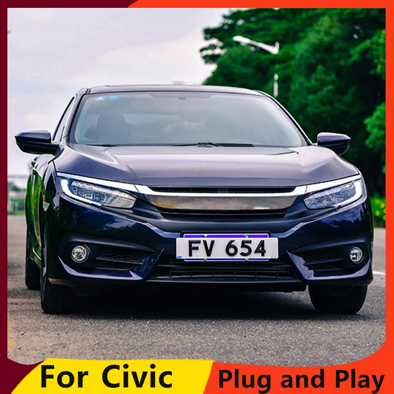 

KOWELL Car Styling For New Honda Civic 2016 Headlights for civic DRL lens New Civic LED headlights with yellow moving turn light