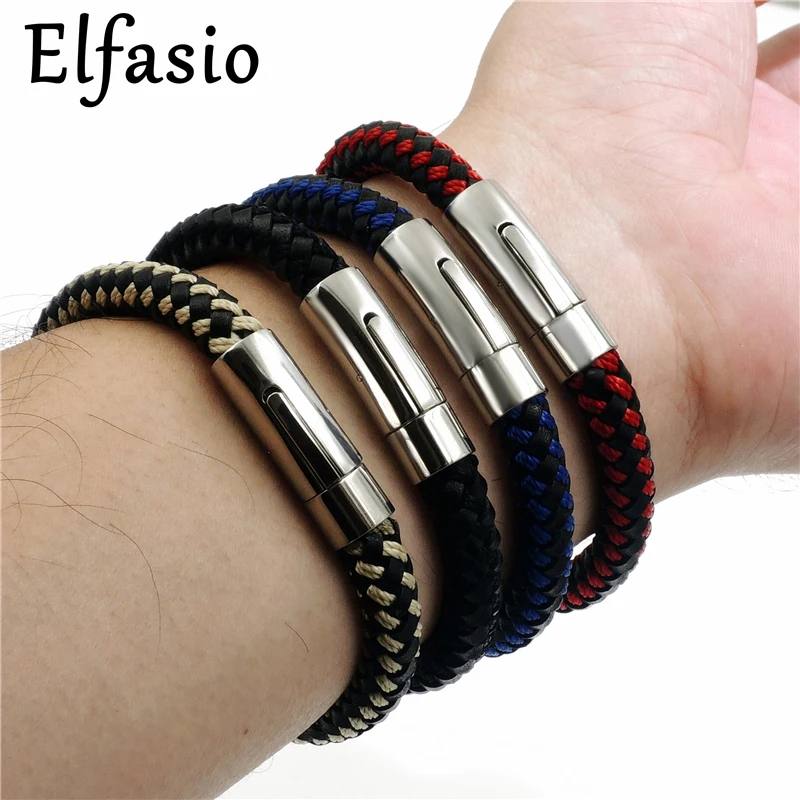 8 мм мужской браслет из натуральной кожи и нейлона нержавеющей стали с магнитным