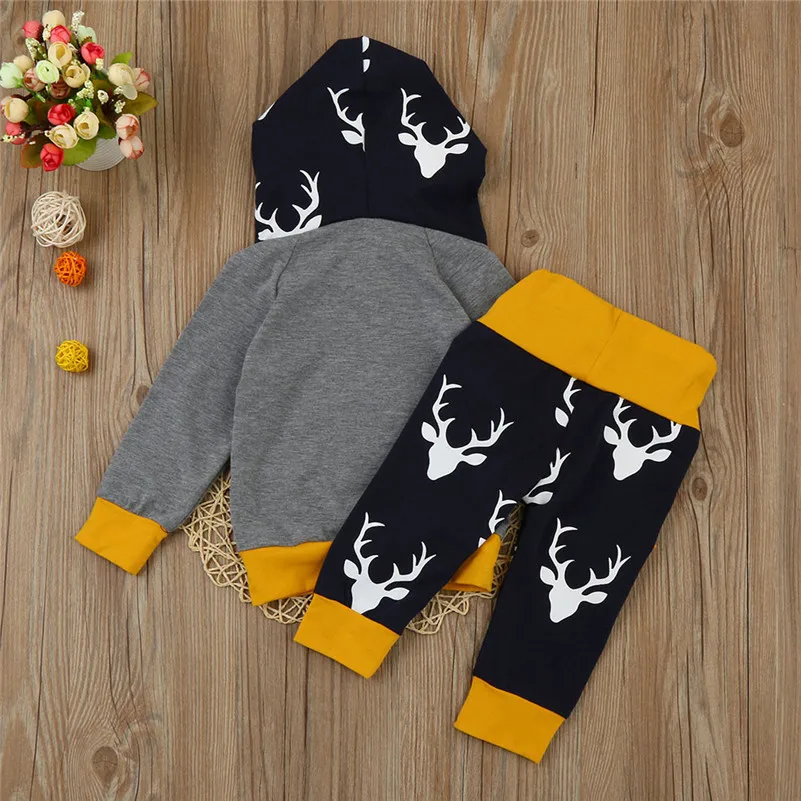 2Pcs Newborn Infant Baby Boy Girl Deer Hoodie Tops+Pants Outfits Clothes Set Roupa infanti Costume pour enfants Kinderpak A1 | Детская