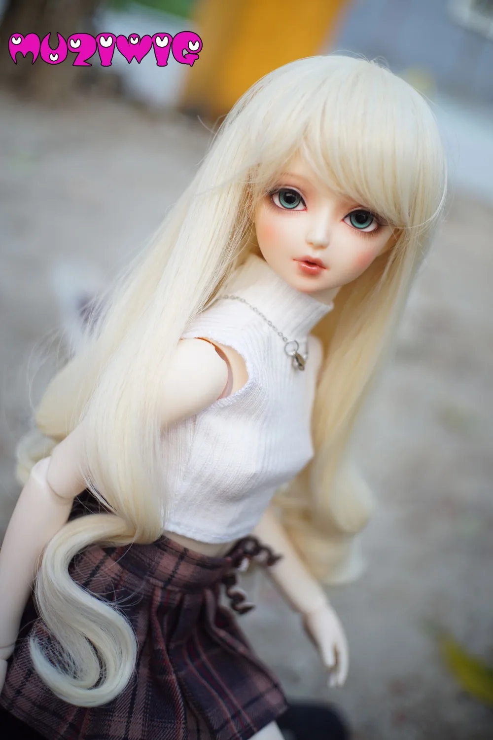 

MUZIWIG High Temperature Fiber Light Blonde Long Loose Spiral Curly Hair Wig for 1/3 1/4 1/6 BJD SD Doll Accessories