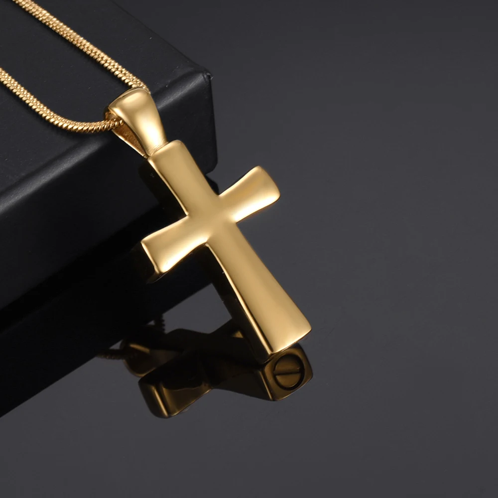 

Shiny Polish Cross Cremation Urn Necklace Stainless Steel Urn Memorial Ash Keepsake Locket Pendant Necklace Unisex 20'' Inch