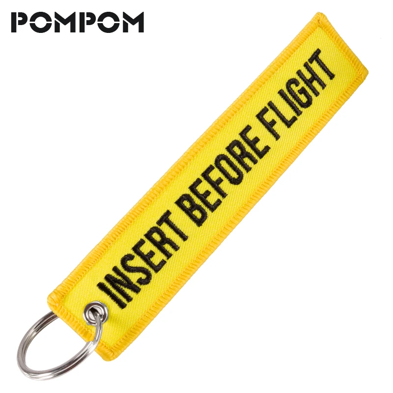 

Fashion Yellow Insert Before Flight Keychain Ring Aviation Gifts for cars and motor Emboridery Key chain key fobs Sleutelhanger