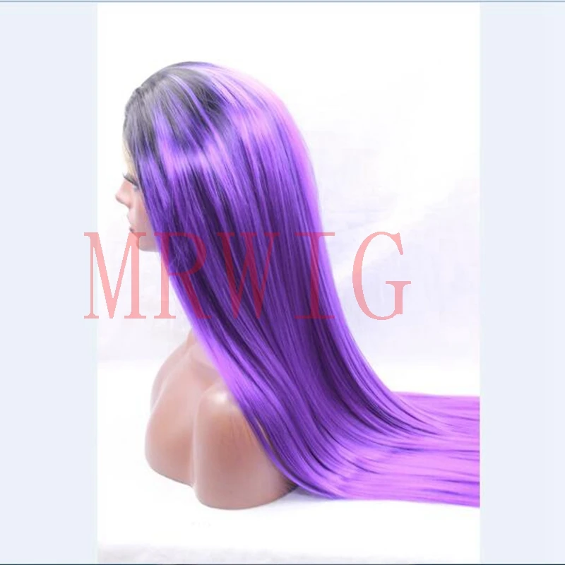 MRWIG короткие темные корни 1b # темное Омбре фиолетовый бесплатная часть 26in