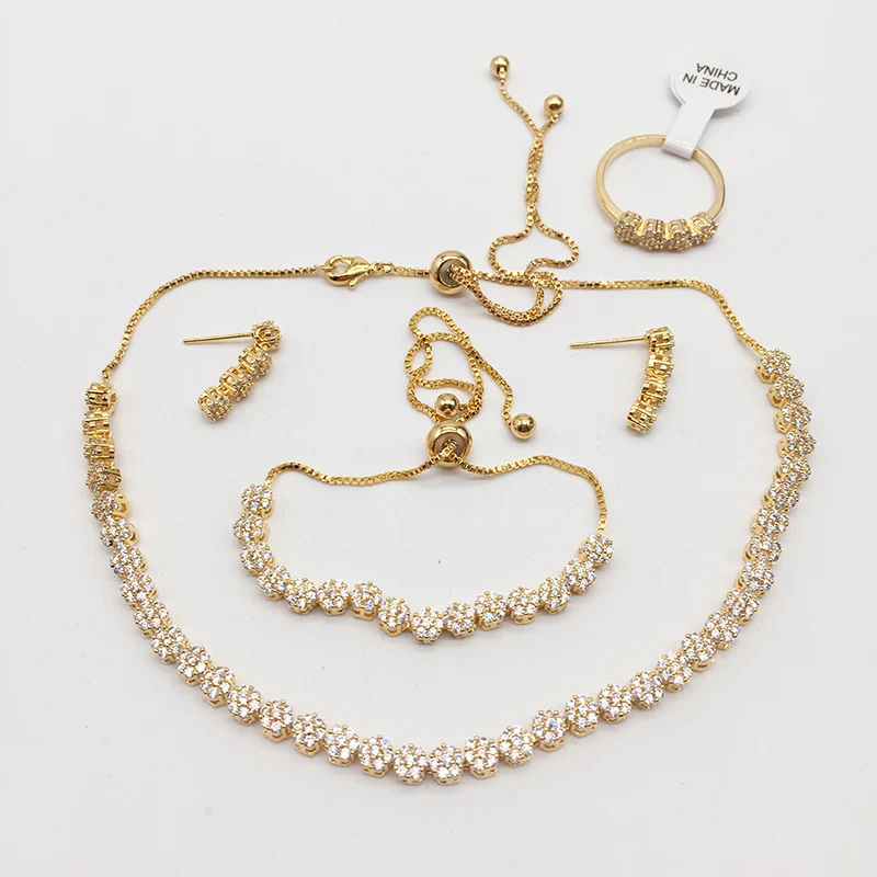 Nankiya Classic Micro Paved Cubic Zirconia Adjustable Choker Jewelry Set Necklace Bracelet Earring For Women Sliver G NC451 | Украшения и