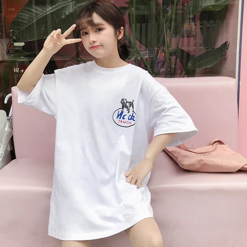 Women Yellow White Print Letter Round Neck Short Sleeve Long Length Basic Femme T Shirts 2019 Ladies Top Cheap Product | Женская одежда