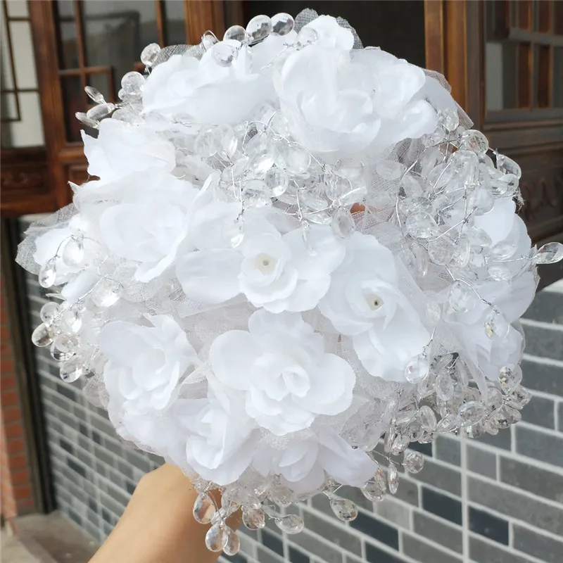 

Высококачественный акриловый Свадебный букет из кристаллов ramos de невесты, белые шелковые цветы, модель подружки невесты, свадебный букет ...