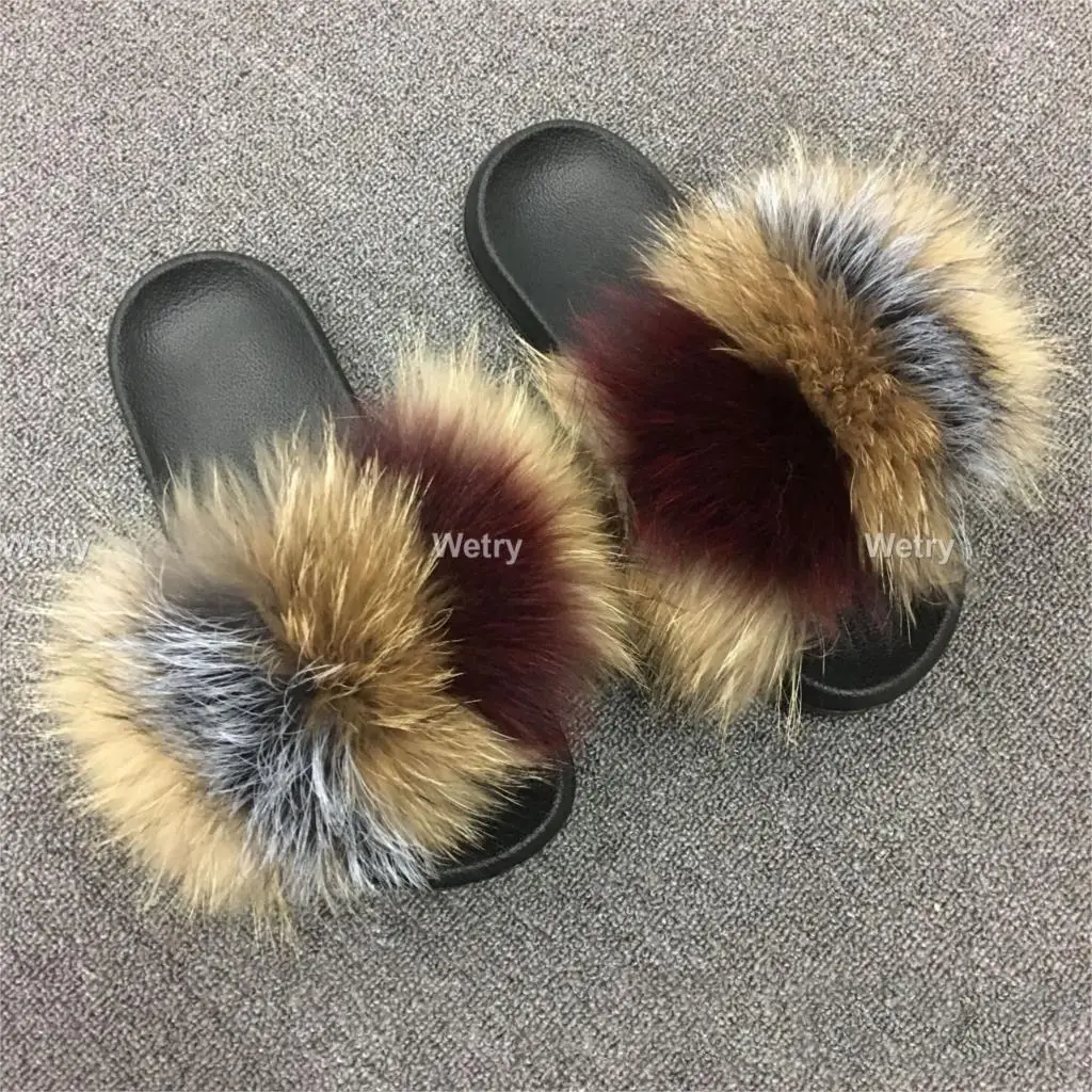 fox fur U Горячая Для женщин пушистые тапочки женские милые коротко стриженый Лисий волос Мягкие тапочки Для женщин меховые тапочки, пляжные шлепанцы - Цвет: fox fur U