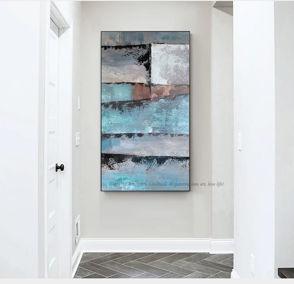 Современная абстрактная вертикальная картина маслом для декорации салона - большое одно полотно.