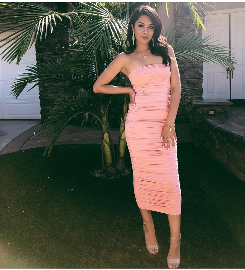 Colysmo 2 Layers Bodycon Women Dress Summer Pleated Long Dress Woman Party Night Slim Fit Sexy Dress Maxi Pink White Robe
