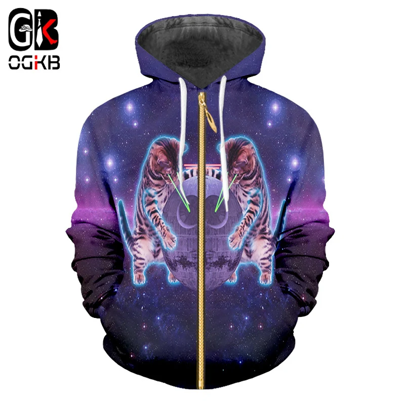 Толстовка с капюшоном OGKB 3D рисунком кота и Galaxy уличная одежда большого размера 6XL