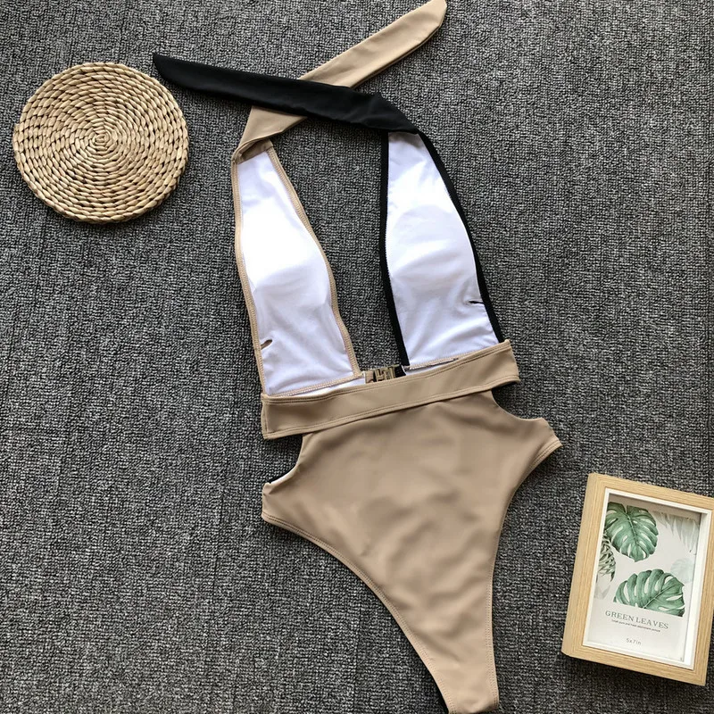Для женщин s сплошной сексуальный купальник с тигровыми полосками Bodycon бинты Глубокий V Бикини Комплект женский купальник-Монокини Купальный костюм badpak