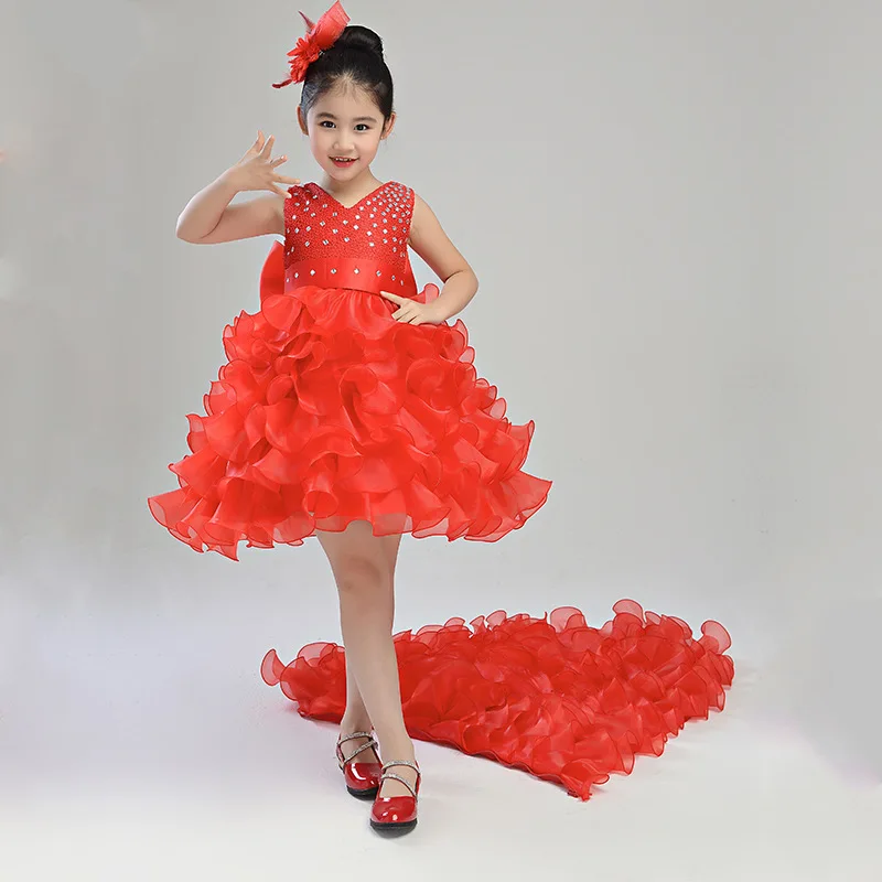 Ball Gown Glitz Trailing Tiers Puffy Fancy Flower Girls Party Ceremony Dresses Kids Baby Dovetail Clothes Carnival Costume | Детская