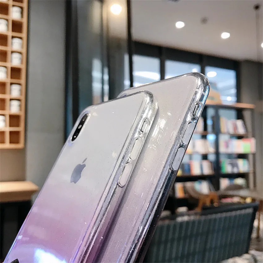 Simple gradient glitter mobile phone case for iphone X XR XS MAX 7 8Plus Transparent TUP anti-drop protective 6 |