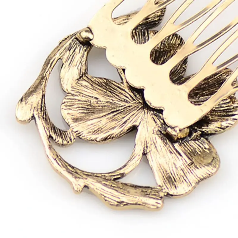 

Vintage Leaves Shaped Hair Combs Ladies Bridal Metallic Textured Surface Women Hairpins Wedding Party Updo Ponytail Holder
