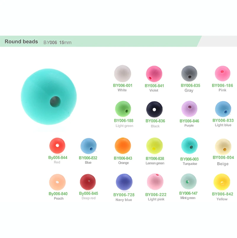 Cuentas redondas de silicona para dentici&oacute;n, 15MM, sin Bpa, para juguete de beb&eacute;, collar de dentici&oacute;n, accesorios, 100 piezas-2