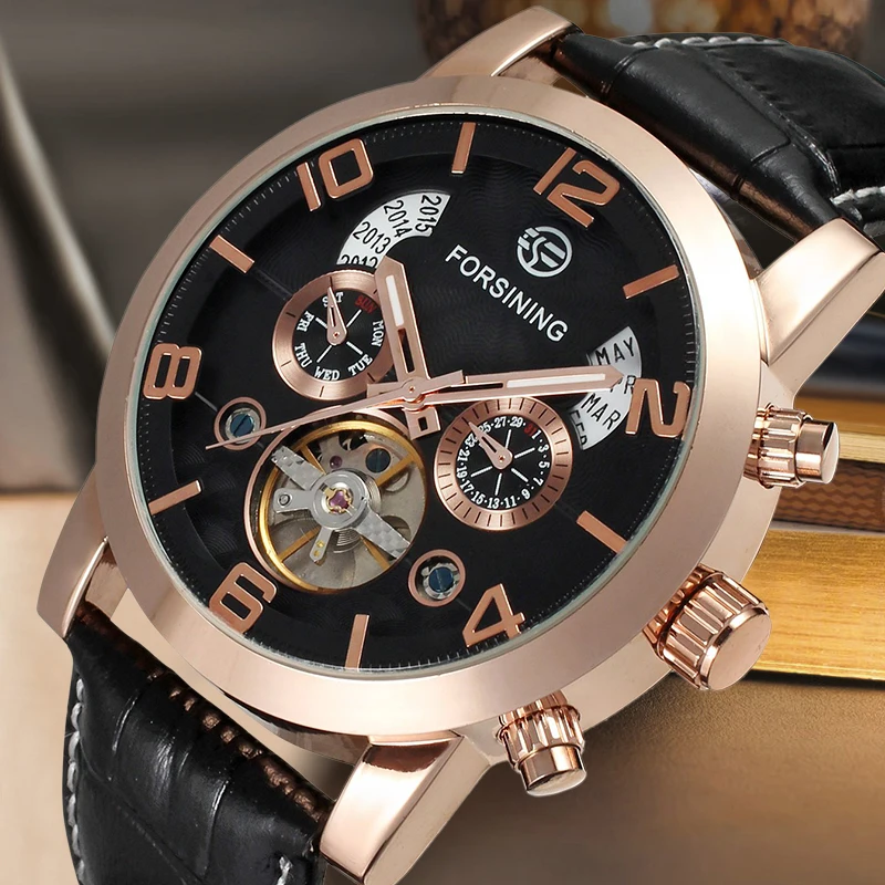 Мужчины автоматические Бизнес роскошные часы Круглый циферблат Механические с