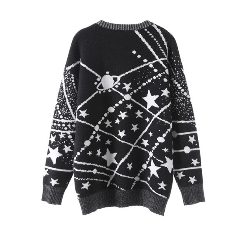 2018 мода галактика звезды принт шерстяной свитер женский Crewneck Свободные женские