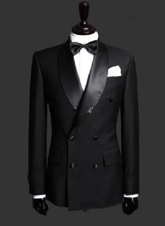 Последние пальто брюки дизайн 2017 черный Slim Fit двубортный Свадебный костюм жениха