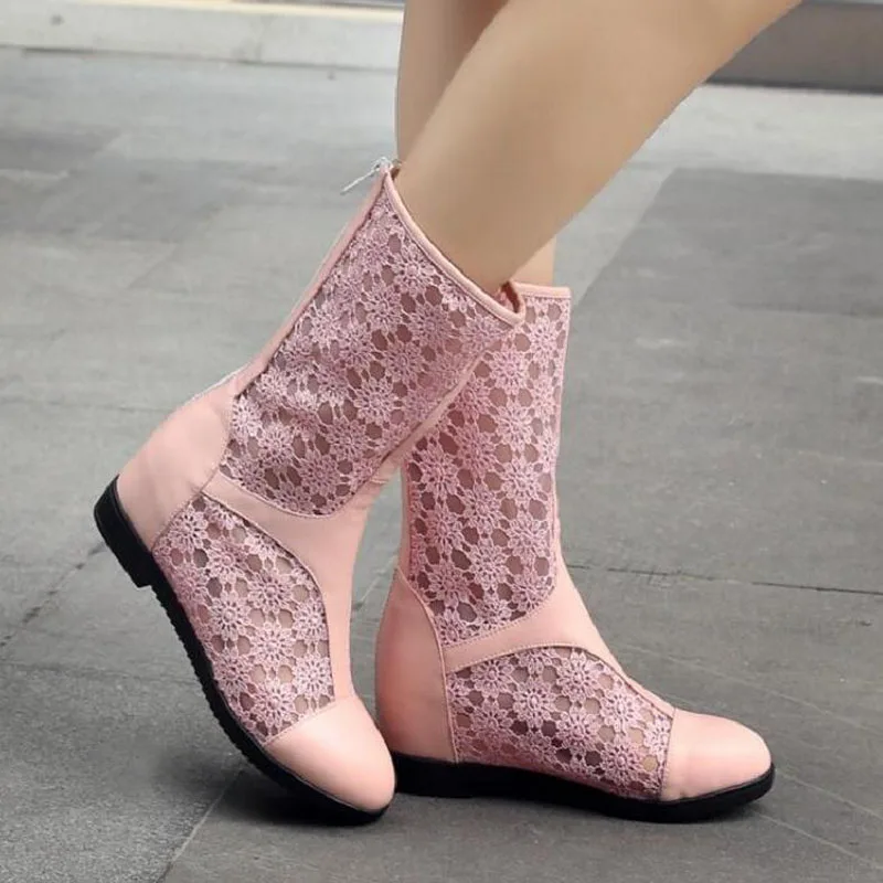 Модная Милая женская обувь на скрытом каблуке летние сапоги до середины икры с