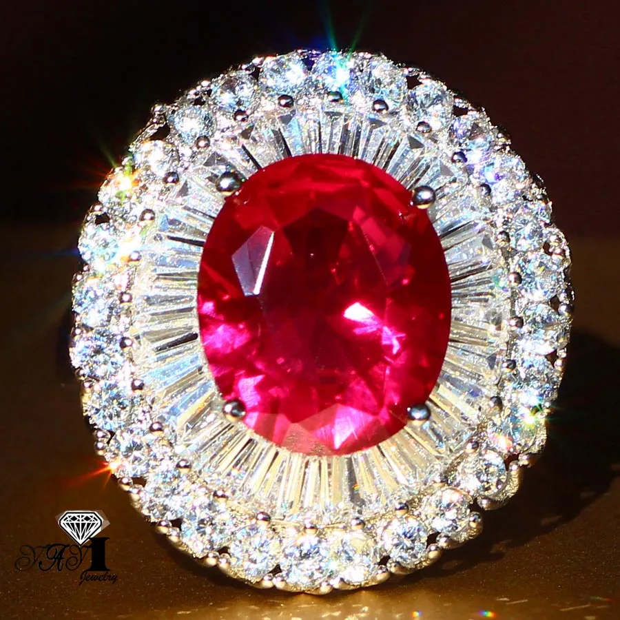 Яйи Модные женские ювелирные изделия кольцо 5.5CT Красный Циркон CZ цвета: