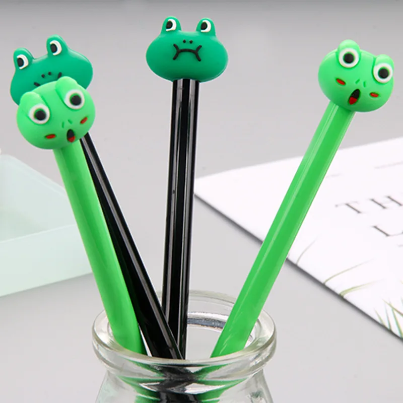40 Pcs Creative Cartoon Frog Head Neutral Pen Signature Cute Animal Student Stationery Kawaii School Supplies Pen