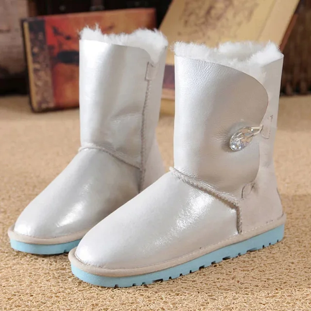 Женские зимние классические сапоги из 2019 овечьей шкуры на пуговицах натуральной