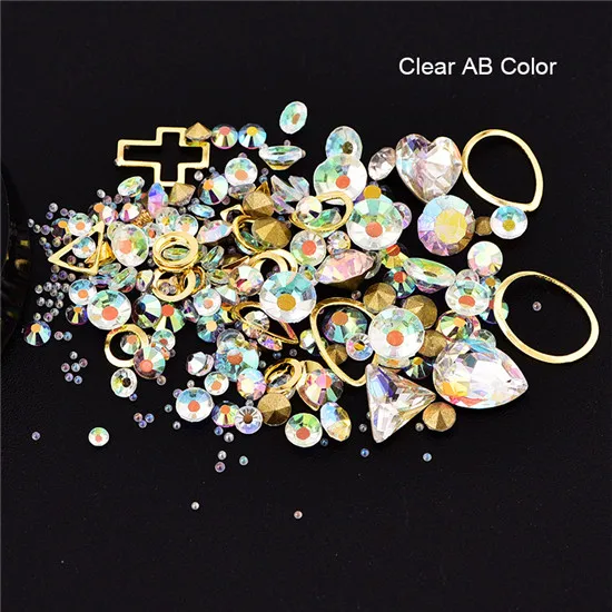 Clear AB Color 1 коробка смешанного размера акриловые Стразы для ногтей цветной сплав металлическая рамка для маникюра DIY 3D украшения для ногтей аксессуары - Цвет: Clear AB Color