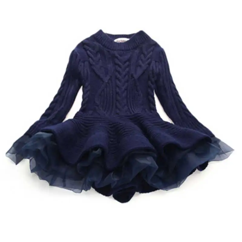 Новогоднее красное теплое платье свитер для девочек вязаные пуловеры топы