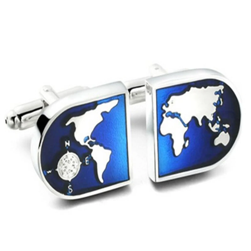 High quality copper material fashion business casual men blue earth pattern Cufflinks Map of the world shirt | Украшения и